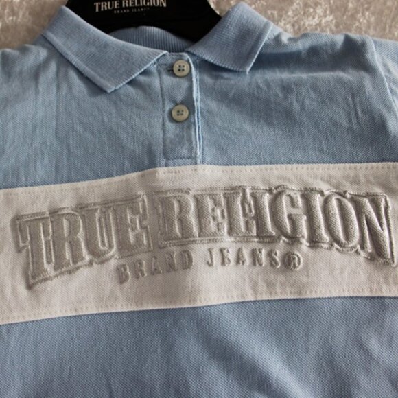 True Religion Kids 2PC Polo Shirt & Pants Set NWT Size M 5/6 Baby Blue Black - Picture 4 of 7